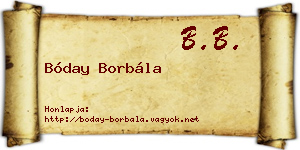 Bóday Borbála névjegykártya